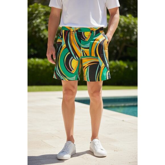 Loudmouth Golf Shorts Mens Size 40 Flat Front Geometric Geo Soft Stretch Chino - Picture 1 of 13